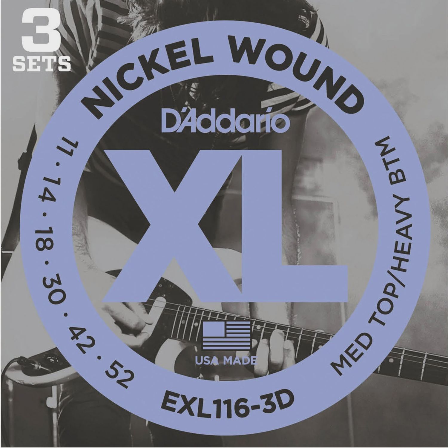 D'Addario EXL116-3D 11-52 Medium Top/Heavy Bottom Guitar Strings - 3 Pack