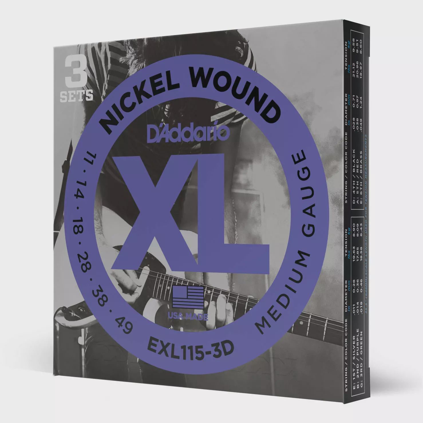 D'Addario EXL115-3D 11-49 Medium Gauge Guitar Strings - 3 Pack