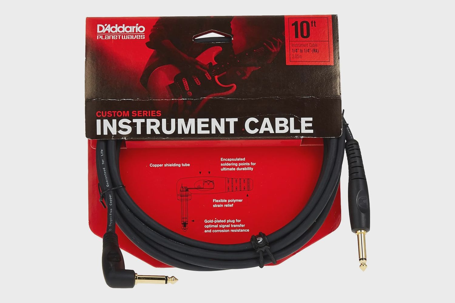 D'Addario Custom Series Instrument Cable 10ft Right Angle Cable