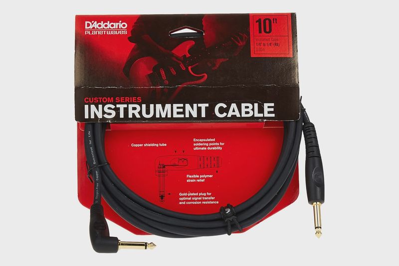 D'Addario Custom Series Instrument Cable 10ft Right Angle Cable