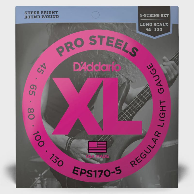 D'Addario EPS170-5 45-130 Regular Light Gauge Pro Steel Bass Strings