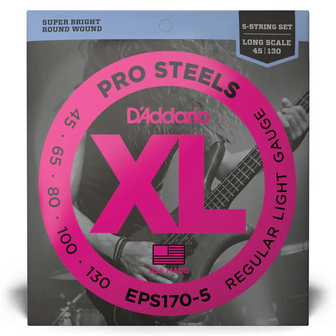 D'Addario EPS170-5 45-130 Regular Light Gauge Pro Steel Bass Strings