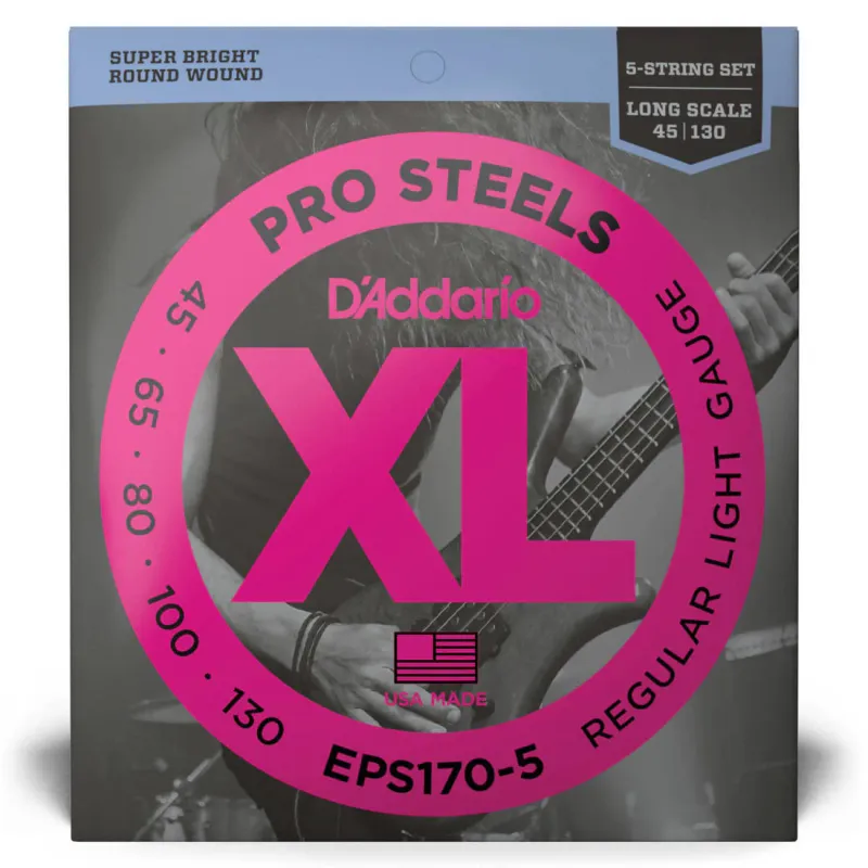 D'Addario EPS170-5 45-130 Regular Light Gauge Pro Steel Bass Strings