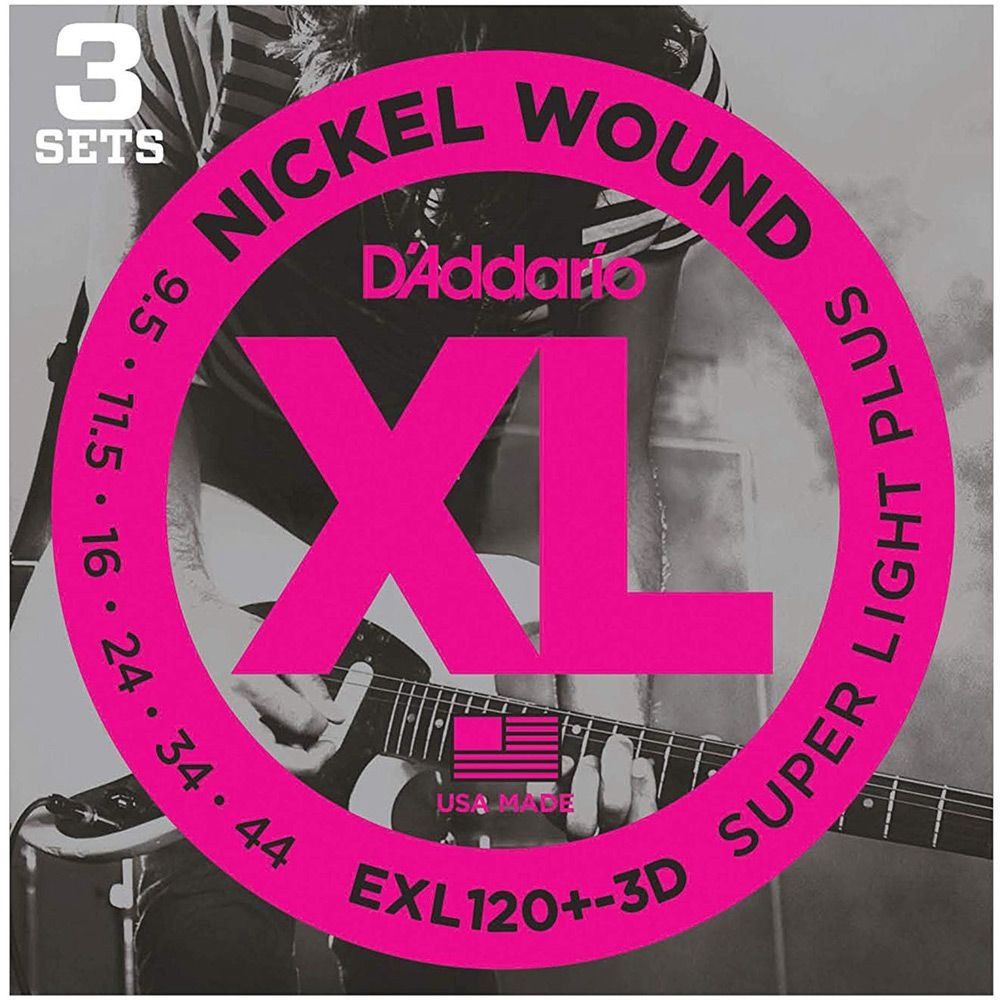 D'Addario EXL120+-3D 9.5-44 Super Light Plus Guitar Strings - 3 Pack