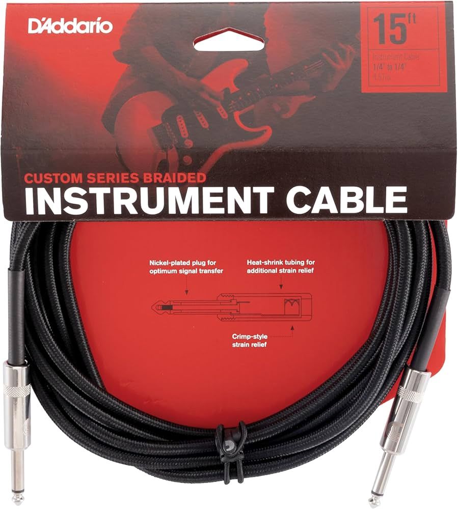 D'Addario Custom Series Braided Instrument Cable 15ft - Black