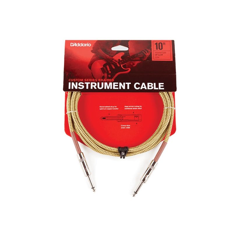 D'Addario Custom Series Braided Instrument Cable 10ft - Tweed