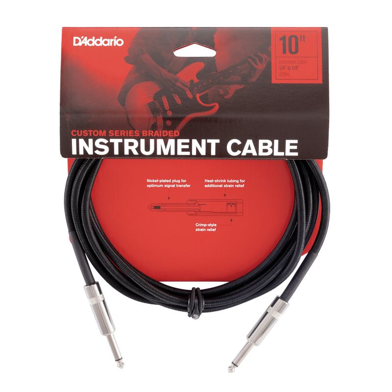 D'Addario Custom Series Braided Instrument Cable 10ft - Black