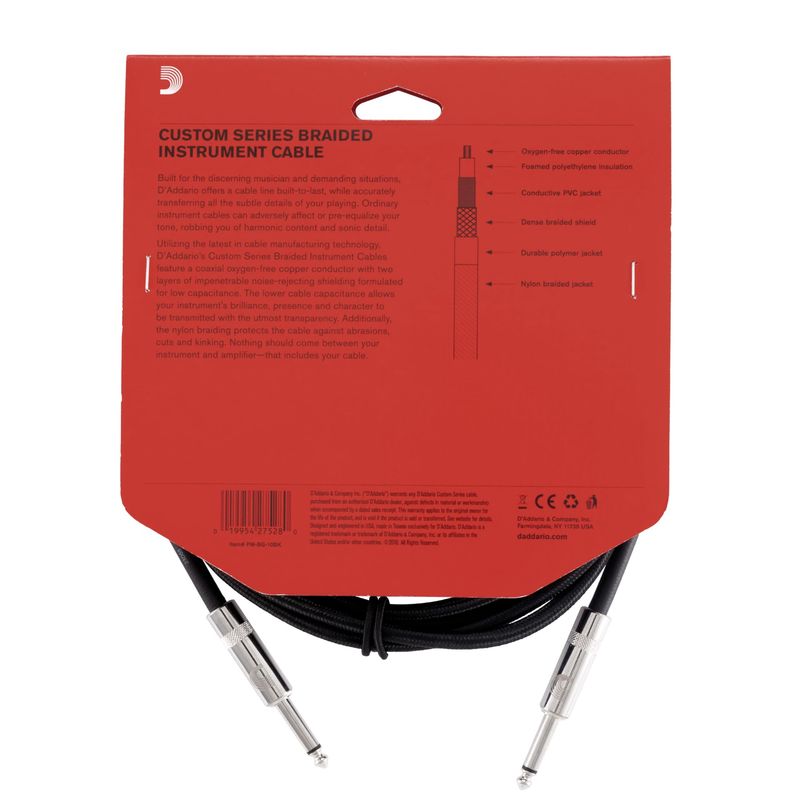D'Addario Custom Series Braided Instrument Cable 10ft - Black