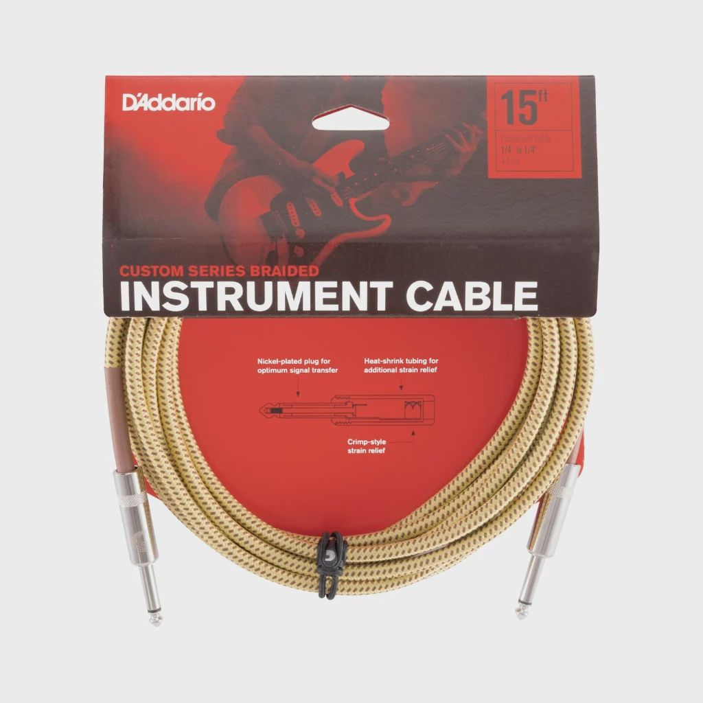 D'Addario Custom Series Braided Instrument Cable 15ft - Tweed