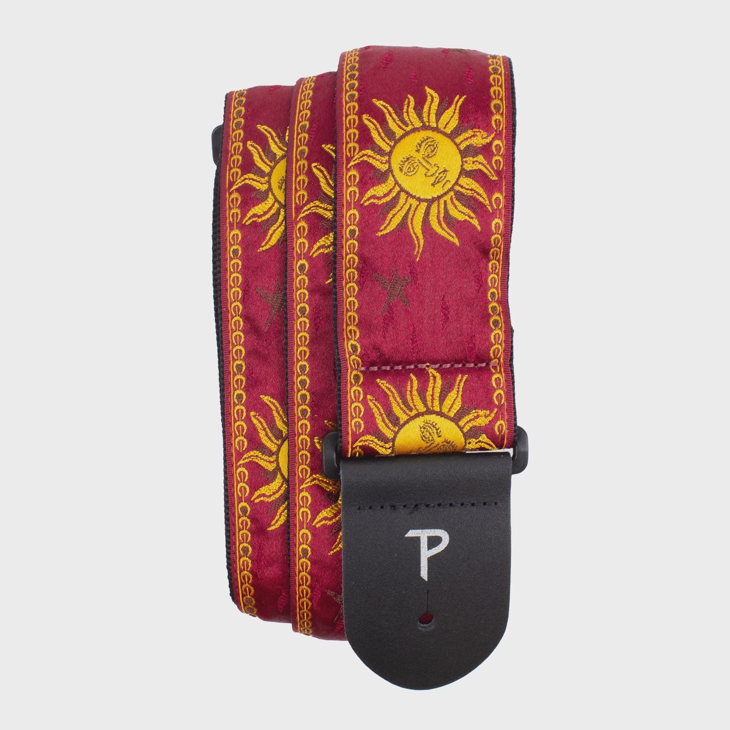 Perri's GOLD CELESTIAL ON BURGUNDY JACQUARD GUITAR STRAP