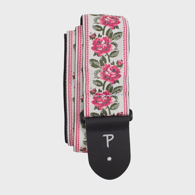 Perri's RED ROSES ON WHITE JACQUARD GUITAR STRAP