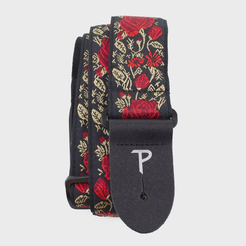 Perri's RED FLORAL ON BLACK JACQUARD GUITAR STRAP