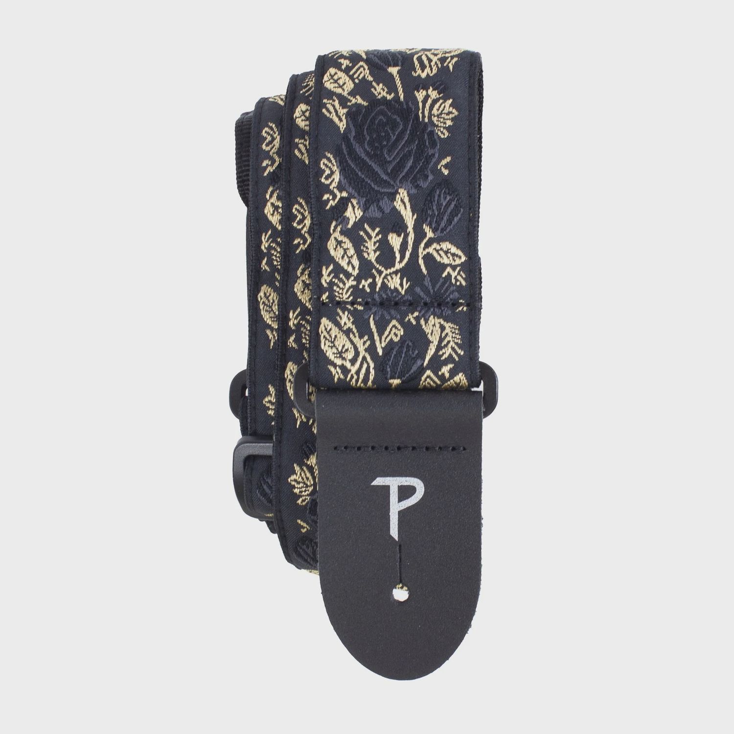 Perris BLACK/GOLD ROSES ON BLACK JACQUARD GUITAR STRAP