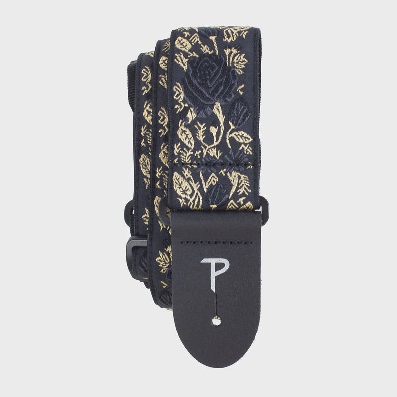 Perris BLACK/GOLD ROSES ON BLACK JACQUARD GUITAR STRAP