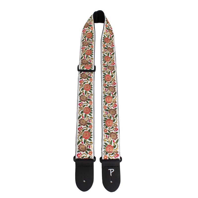 Perris  White with Floral Trail Jacquard Guitar Strap with Triglide