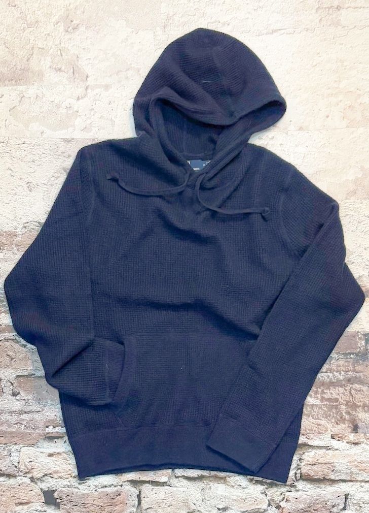 Cashmere Waffle Hooded Sweater, Color: Navy, Size: M