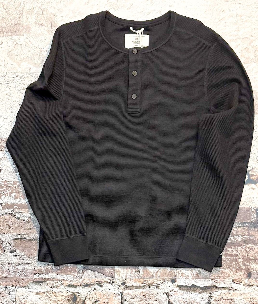 Lightweight Waffle Henley, Color: Black, Size: M