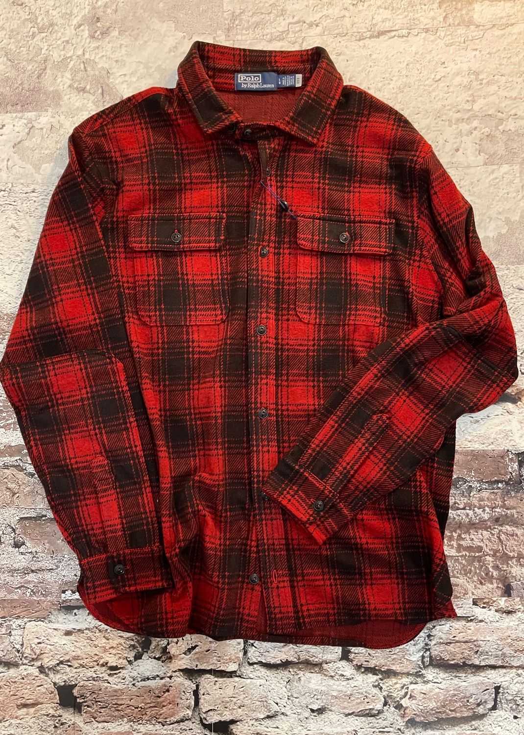 Knit Long-Sleeve Flannel Plaid Shirt, Color: Madison Red, Size: M