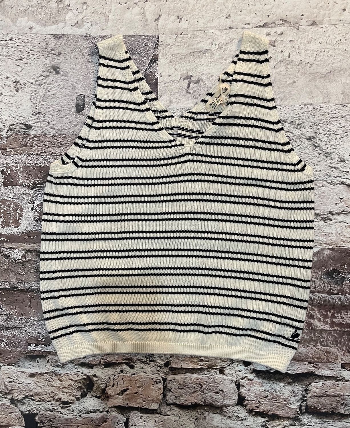 Knitted Organic Cotton Relaxed Fit Top, Color: Nature/Dark Navy, Size: S