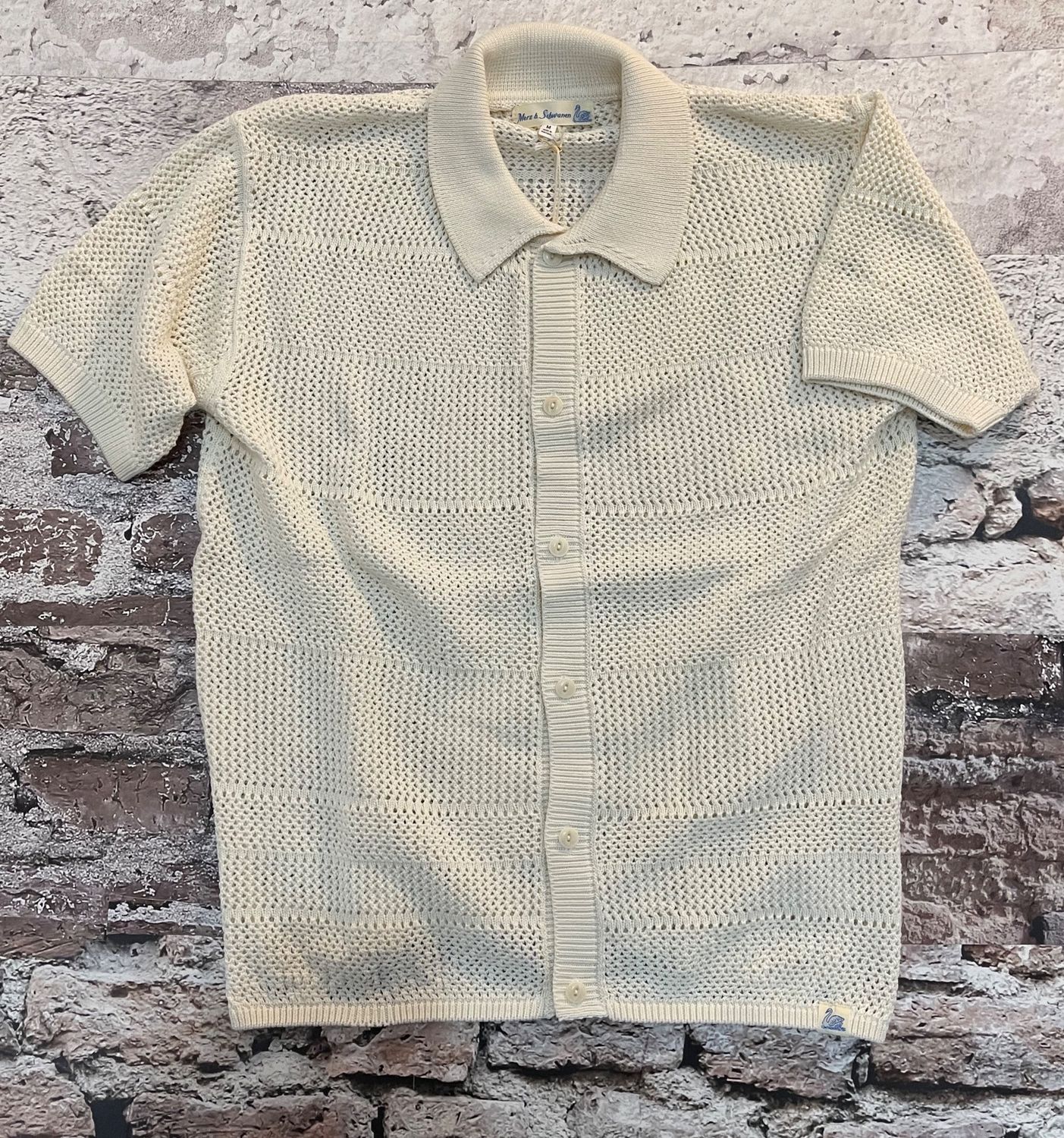 Relaxed Fit Crochet Shirt, Color: Nature, Size: S