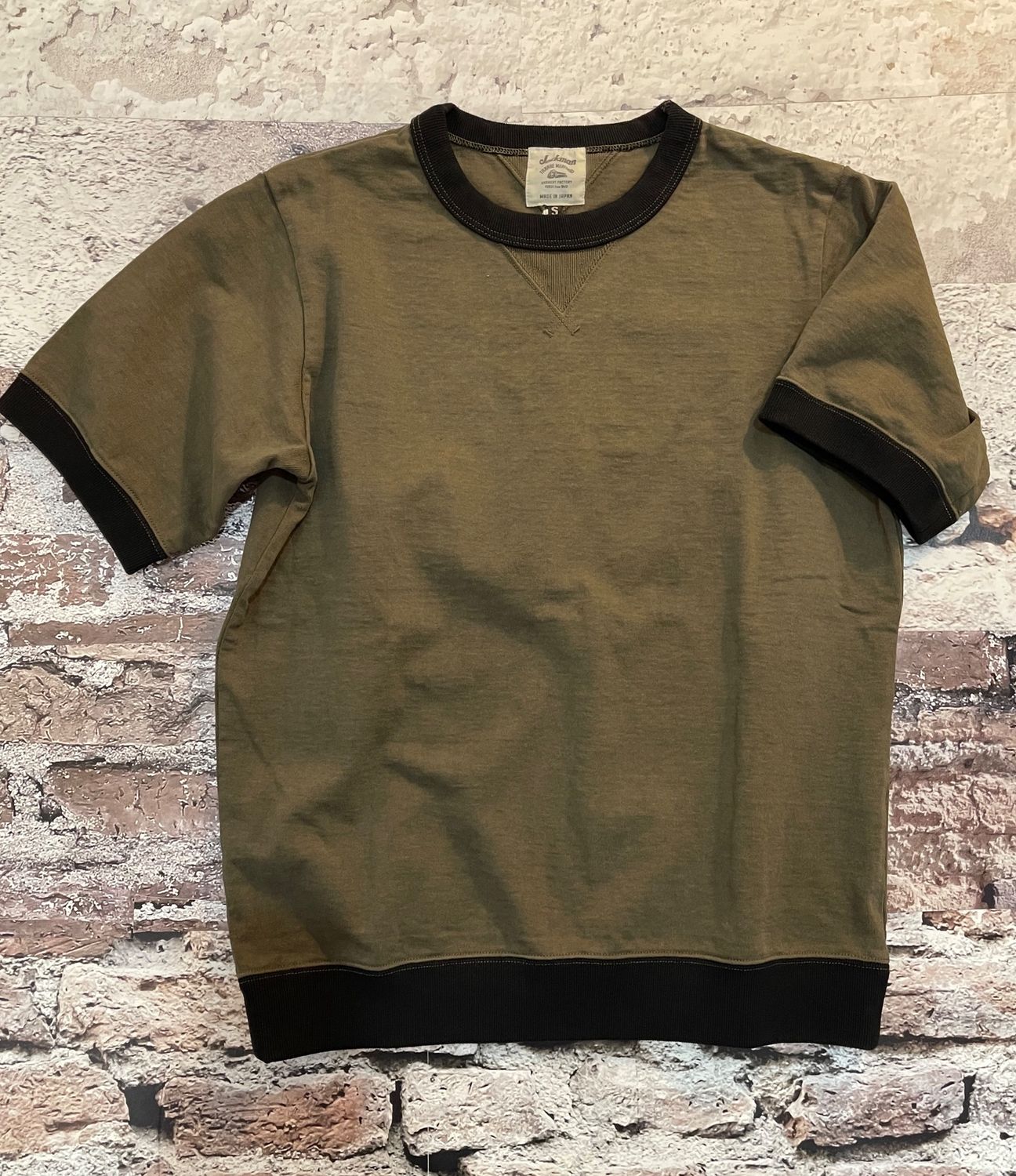 Dotsume Rib Tee, Color: Wood x Black, Size: S
