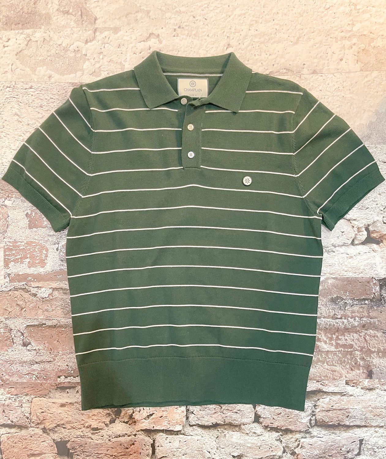 Champlain Stripe Knit Polo, Color: Green/White, Size: S