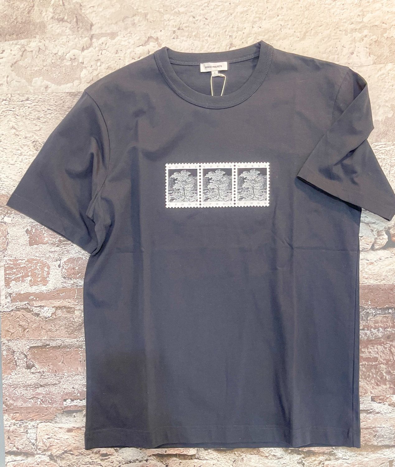 Stamp Print T-Shirt, Color: Dark Navy, Size: S