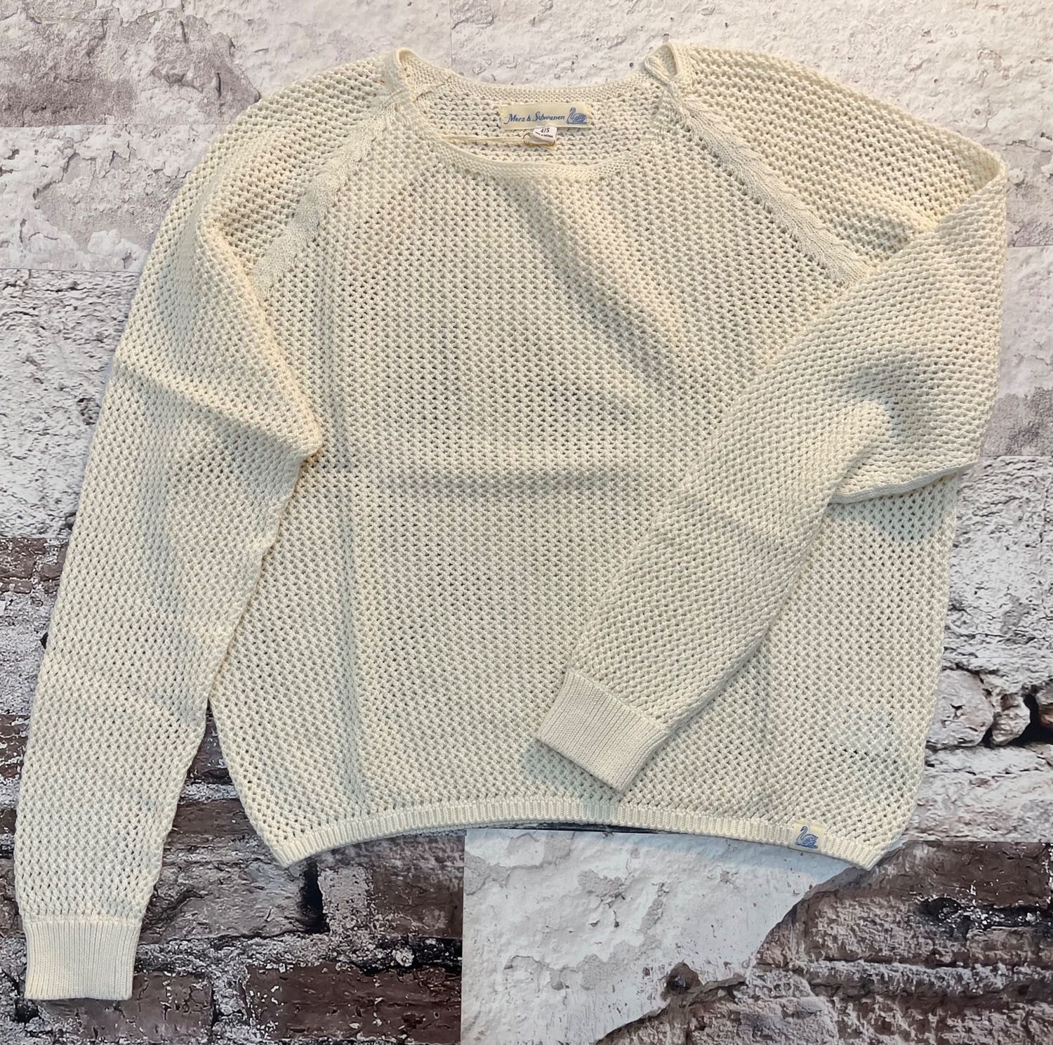 Crochet Knit Cropped Pullover, Color: Nature, Size: S