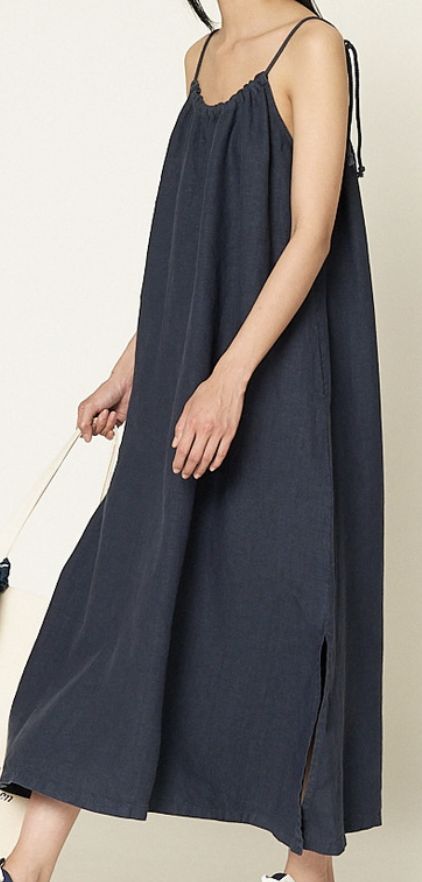 The Strap Dress, Organic Linen, 7.4 OZ, Relaxed Fit, Color: Denim Blue, Size: 3/XS, Season: SS