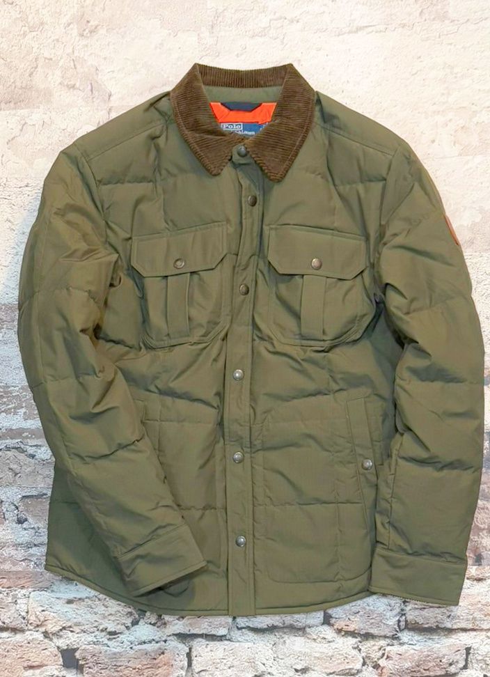 Fleece-Lined Ripstop Down Shirt Jacket, Color: Green, Size: M