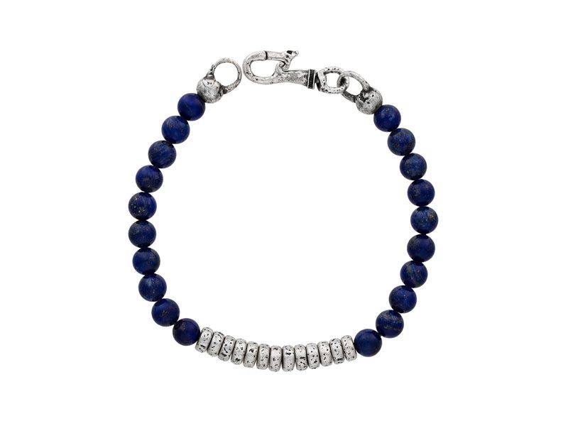 Sterling Silver &amp; Lapis w/ Scull Clasp Bracelet