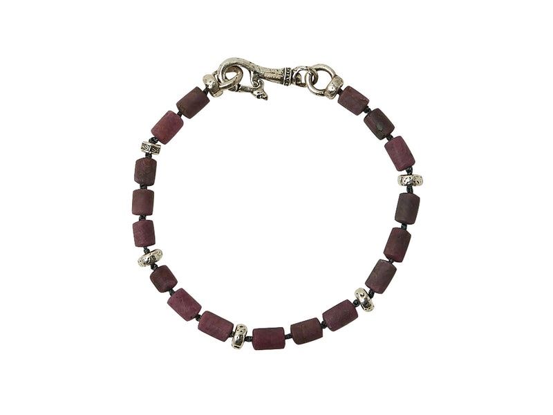Ruby &amp; Silver w/ Fold Over Skull Clasp Bracelet