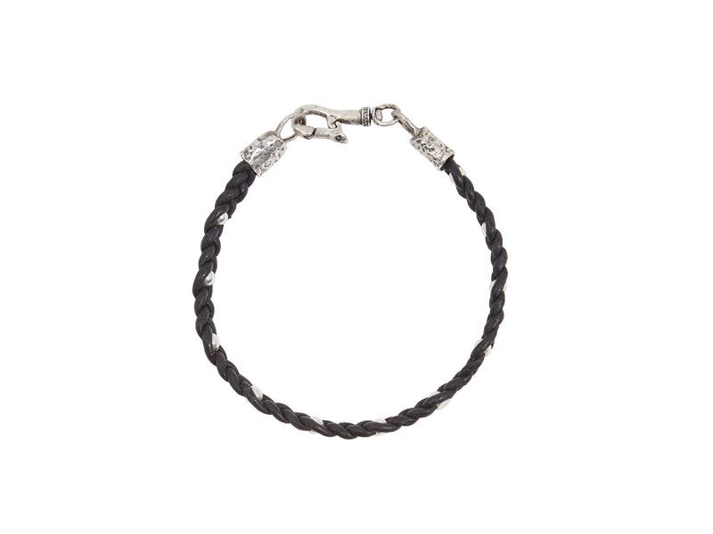 Silver W/ Distressed Beads In Braided Leather Bracelet