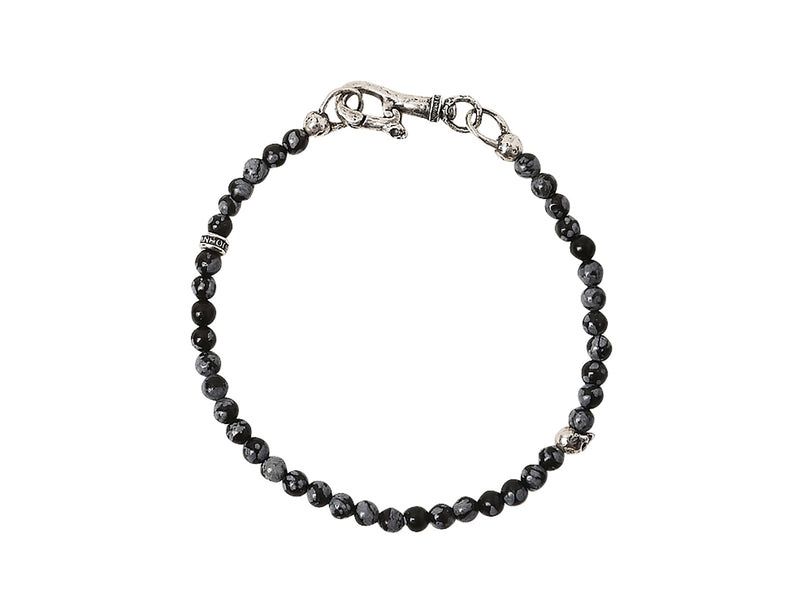 Obsidian &amp; Silver Skull w/ Scull Clasp Bracelet