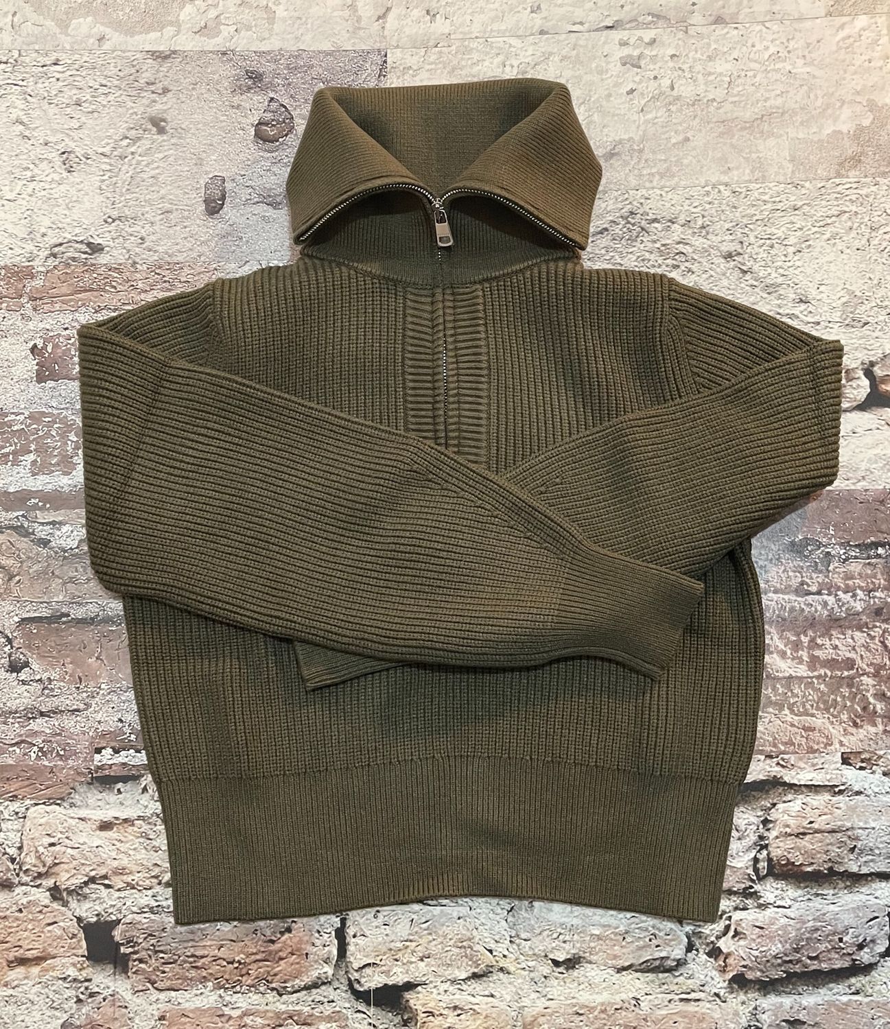 Maura Half Zip Rib Knit, Color: Olive Night, Size: Extra Small