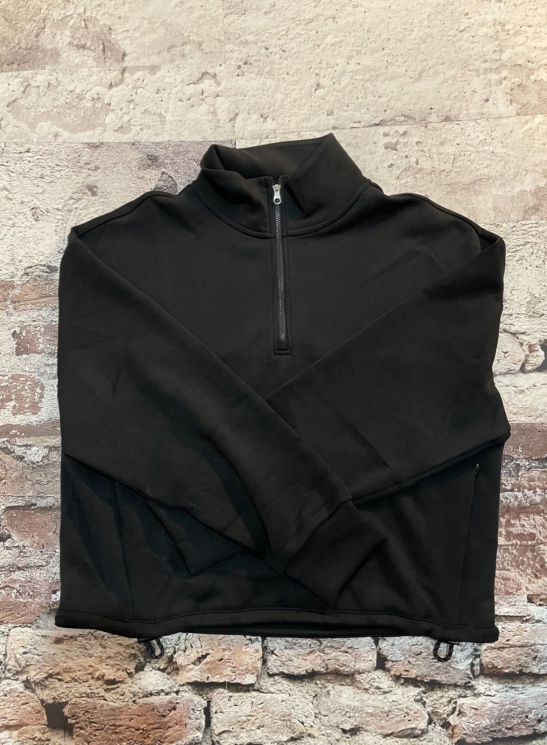 Sian Cropped Half Zip Sweat, Color: Black, Size: Extra Small