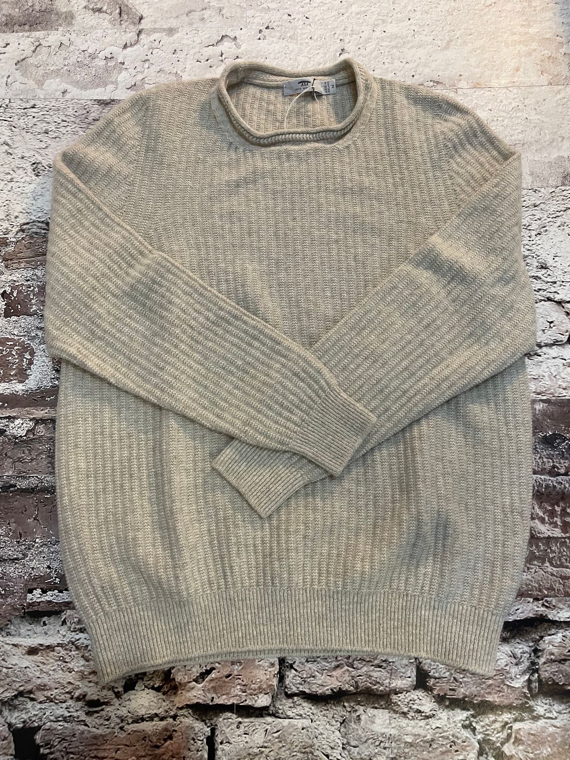 Moss Rib Chevron Neck Sweater, Color: Beige Marl, Size: M