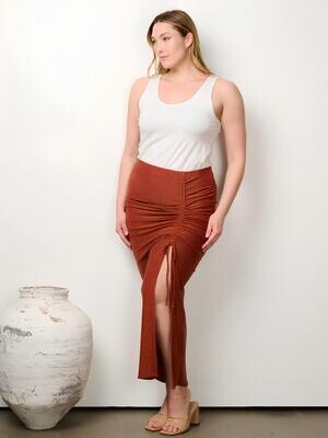 Plus Size Shimmer Maxi Skirt: Front Ruched, Elastic Waist