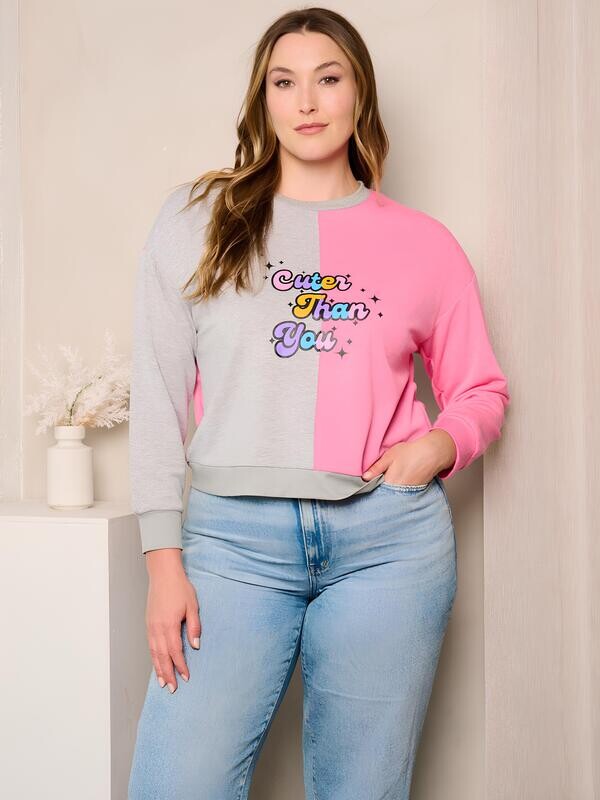 Plus Size Pink &amp; Gray &#39;Cuter Than You&#39; Graphic Long Sleeve Shirt