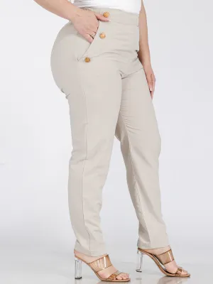 Women&#39;s Plus Size Skinny Pants – Elastic Waist, Pockets, Button Details