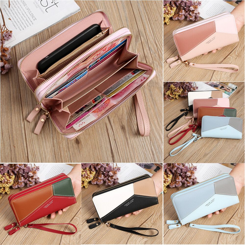 Women's Wallets Double Zipper Coin Purse Ladies Long Clutch Handbags Credit Cards Holder PU Leather Phone Bag Large Capacity