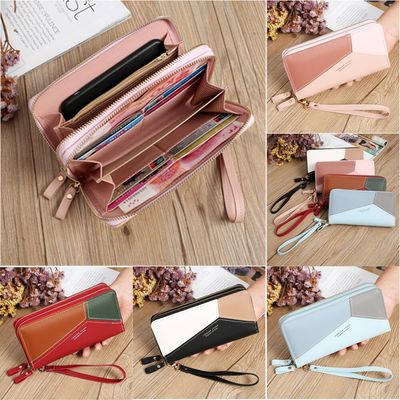 Women's Wallets Double Zipper Coin Purse Ladies Long Clutch Handbags Credit Cards Holder PU Leather Phone Bag Large Capacity
