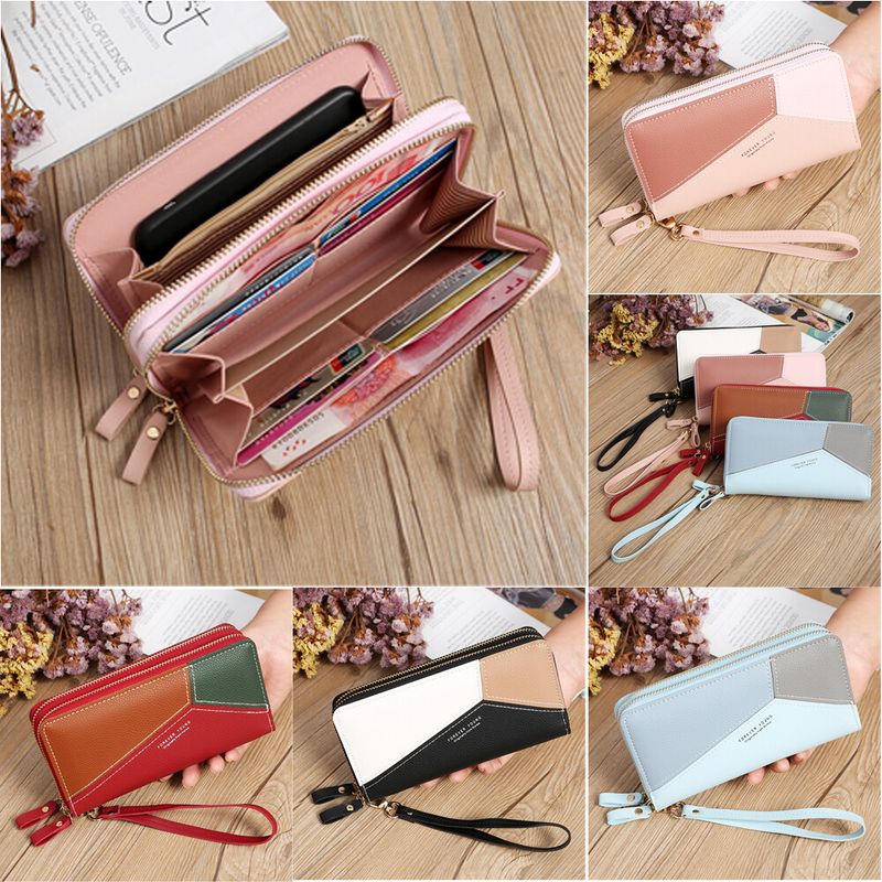 Women's Wallets Double Zipper Coin Purse Ladies Long Clutch Handbags Credit Cards Holder PU Leather Phone Bag Large Capacity