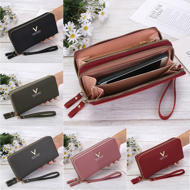 Double Zipper Leather Clutch Purse