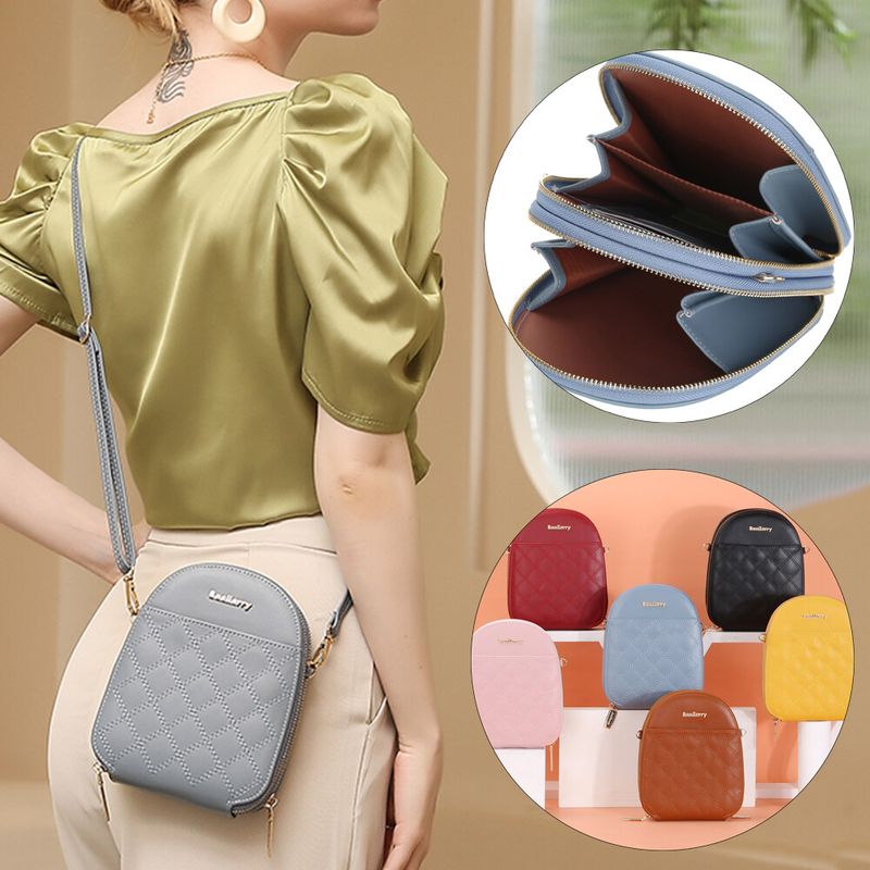 Small Plaid Leather Zipper Crossbody with Detachable Strap