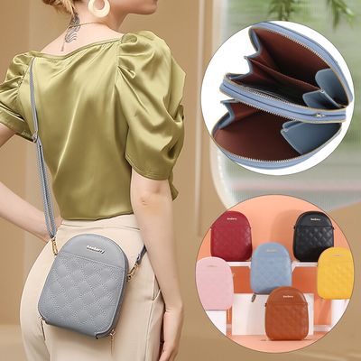 Fashion Small Plaid Leather Zipper Crossbody Bag Shoulder Bag for Women Wallet Purse Handbag with Detachable Strap