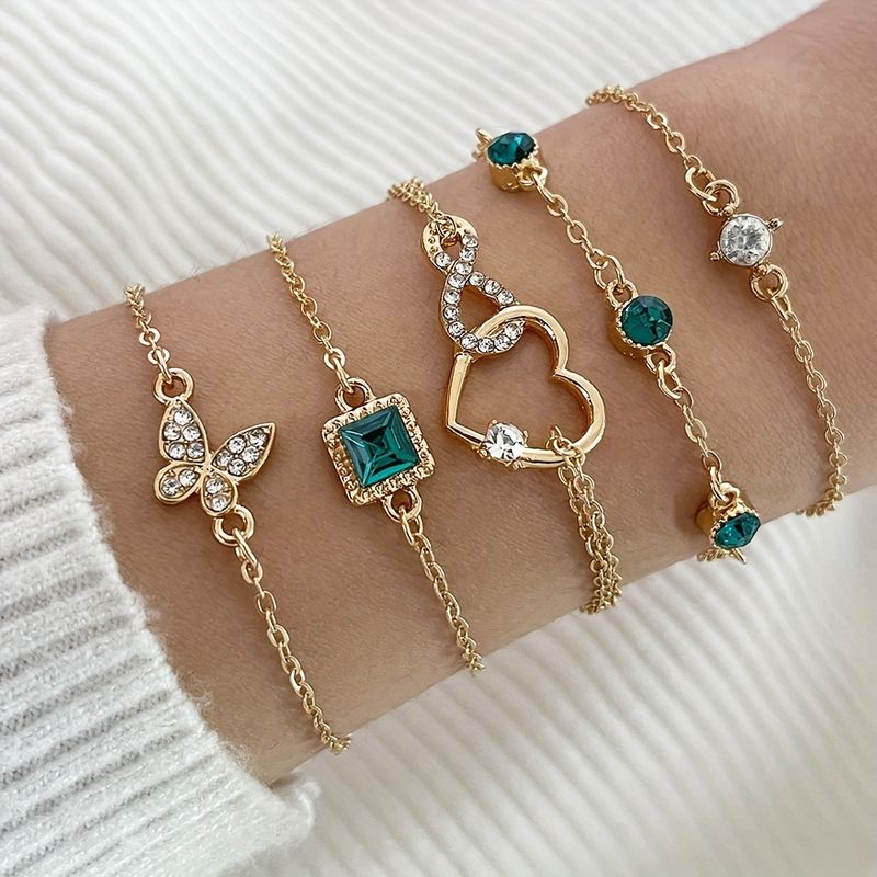 Environmental Protection Retro Elegant Fashion Bracelet Set Love Full Throw Diamond Shining Infinite Symbol Geometry Green Rhinestone Bracelet Set 5pcs