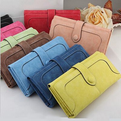 Women's Long Wallet Faux Suede Matte Leather Lady Purse Phone Bag Handbag Folding Buckle Female Wallets Card Holder Clutch Gifts