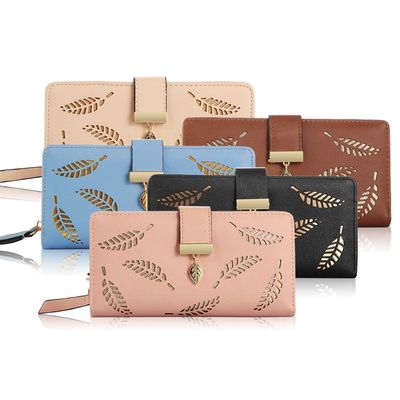 Women's Wallet PU Leather Female Long Wallet Hollow Leaves Handbag Phone Pouch For Women Gifts Coin Purse Card Holders Clutch