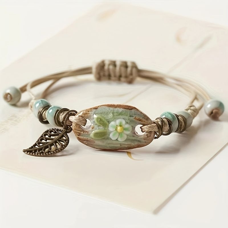 Vintage Leaf Braided Pendant Bracelet